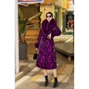 Spot 2024 winter new high-end real fox fur collar waist Slim long 90 velvet