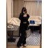Fall and winter new imitation mink velvet knitted cardigan camisole undershirt wide-legged pants three-piece loose lazy sweater set