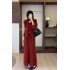 Bright shiny red knitted three-piece suit women winter 2023 new design scarf sweater high-waisted half-body skirt