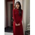 The latest style half-high neck pleated dress female fall and winter Slim thin temperament small knitted bottoming skirt