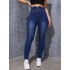 Cross-border European and American-style high-waisted stretch jeans; women's skinny jeans with a stretchy, figure-hugging fit and decorative waistband