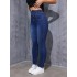 Cross-border European and American-style high-waisted stretch jeans; women's skinny jeans with a stretchy, figure-hugging fit and decorative waistband