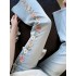 Light Blue Embroidered Floral Denim Pants for Women - 2026 Summer New Arrival: High-Waisted, Stylish, Slimming, and Versatile Cropped Pants