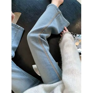 Women's Blue Vintage-Style Denim Flared Pants - 2026 Summer New Arrival: Slim-Fit, Flattering, Versatile, Casual, Cropped Pants
