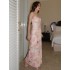 Europe and the United States women's 2024 summer new French light mature wind backless sleeveless thin long section printed halter dresses