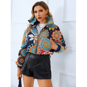 Cross-border Europe and the United States women's 2024 winter new printing fashion face cotton clothing stand-up collar bread clothing jacket Warm cotton
