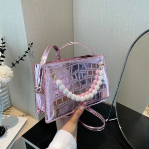 New PU leather shiny crocodile pattern handbag for women, laser versatile fashion commuting shoulder bag and crossbody bag.