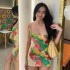 Europe and the United States women's style 2024 summer new fashion color graffiti straps backless sexy halter short dress female