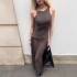 Wholesale retail package spring new fashion splicing ribbon ruffle Slim street style medium solid color dresses