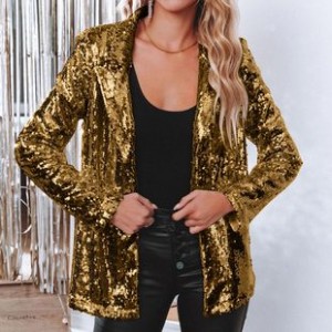 Small suit Europe and the United States Amazon cross-border new commuter wind cardigan lapel long-sleeved sequins casual suit jacket female