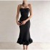 2024 new Europe and the United States Amazon spaghetti strap prom ruffled hem sleeveless high-waisted tight dresses