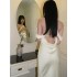 Europe and the United States women's 2024 summer new foreign temperament hanging neck dress sexy backless Slim temperament glossy dress female