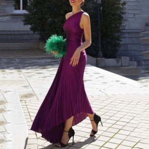 2023 New Spring and Summer Purple Dress Pleated Dress Pleated Dress Sleeveless Irregular Evening Dress