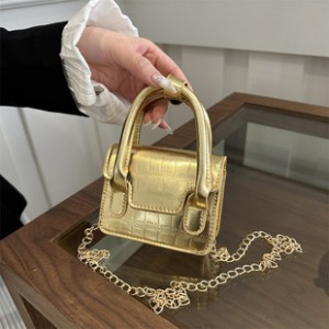Mini golden bag for women, new 2025 style, popular crocodile pattern handbag, versatile single shoulder and crossbody bag.