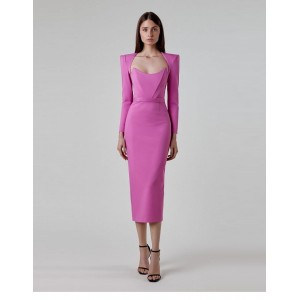 2024 fall new Europe and the United States and the United States foreign trade temperament fall Hepburn wind square collar cow horn shoulder pads long-sleeved bandage dress