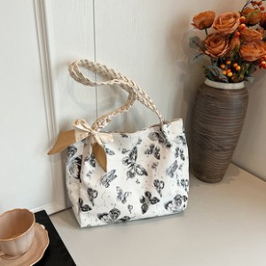  Texture Small Fresh Butterfly Print Large Bag Female 2025 Summer New Literary Style Shoulder Bag Class Tote Bag