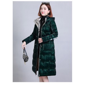 Glossy cotton jacket women's long over the knee 2023 winter new Slim hooded mom installed waisted cotton jacket jacket