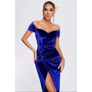 Cross-border new Amazon hot temperament commuter women's one-line neck strapless dress gold velvet dress female