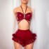 2024 New Sexy Love Hanging Neck Wrap PU Leather High Waisted Shorts Set