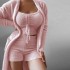 Women's Plush Camisole Vest Long Jacket Shorts Loungewear 3 Piece Suit Set