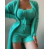 Women's Plush Camisole Vest Long Jacket Shorts Loungewear 3 Piece Suit Set