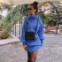 Foreign trade explosion women's fashion solid color loose casual high neck lantern sleeve knitted sweater dress dresses