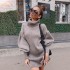 Foreign trade explosion women's fashion solid color loose casual high neck lantern sleeve knitted sweater dress dresses