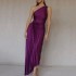 2023 New Spring and Summer Purple Dress Pleated Dress Pleated Dress Sleeveless Irregular Evening Dress