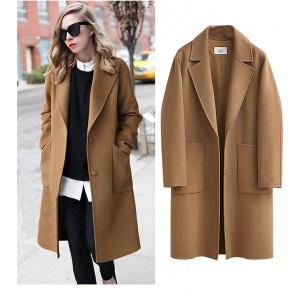 Clothing fall and winter new tweed jacket loose casual medium-length tweed coat female