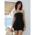 Europe and the United States women's 2024 summer new American fashion sexy hot girl solid color halter short section backless dress female