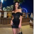 欧美女装2024春季新款时尚性感一字肩礼服纯色修身显瘦包臀连衣裙