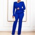 Women's fashion ruffled V-neck top high waist pants casual suit female two-piece set