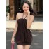 Europe and the United States women's 2024 summer new American fashion sexy hot girl solid color halter short section backless dress female