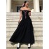 Europe and the United States women's 2024 summer new temperament butterfly letters printed black waist Slim dress dress female