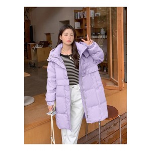 Korean version of the loose cow horn buckle down jacket female 2024 winter new section of the long thickened thin white duck down hooded jacket