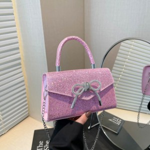 2025 Pure Color Simple Women's Bag Shoulder Bag Crossbody Bowknot Drill Surface Full Diamond Star Glitter Small Square Women's Bags