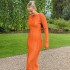 Europe and the United States women's 2024 new spring and summer fashion temperament elegant senior sense of pure color round neck design long-sleeved dress