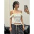 European and American style 2024 spring and summer women&#39;s clothing new sweet and spicy pure desire lace one-shoulder collar pleated sexy suspenders small vest for women