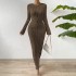 Long knee-length knitted dress women 2024 spring Slim bottoming inside the hundred long-sleeved dress wholesale