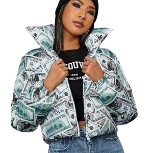 Europe and the United States women's 2021 new printing long-sleeved loose cotton clothes bread clothing cotton jacket jacket